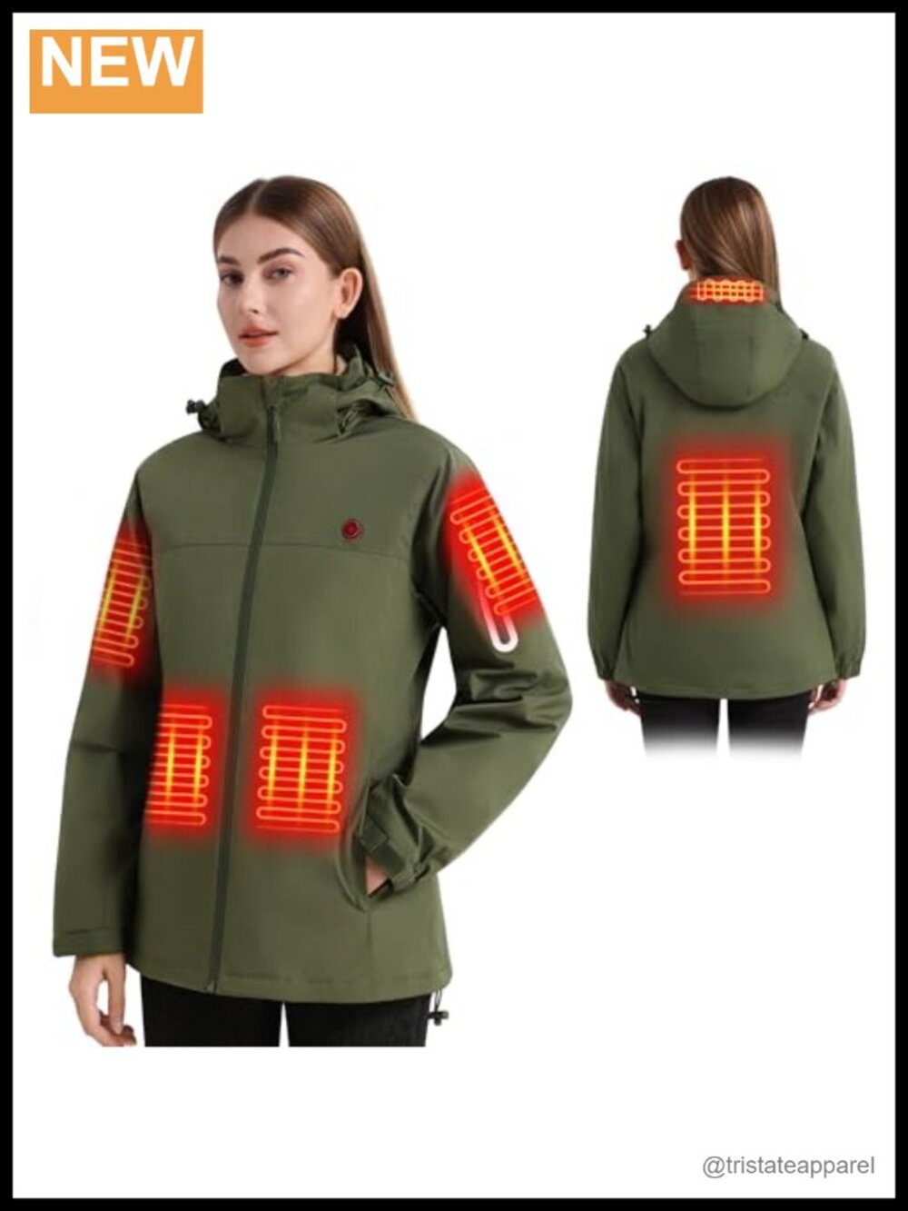 Heated Jacket with Battery 6-Zone Slim Fit Detachable Hood